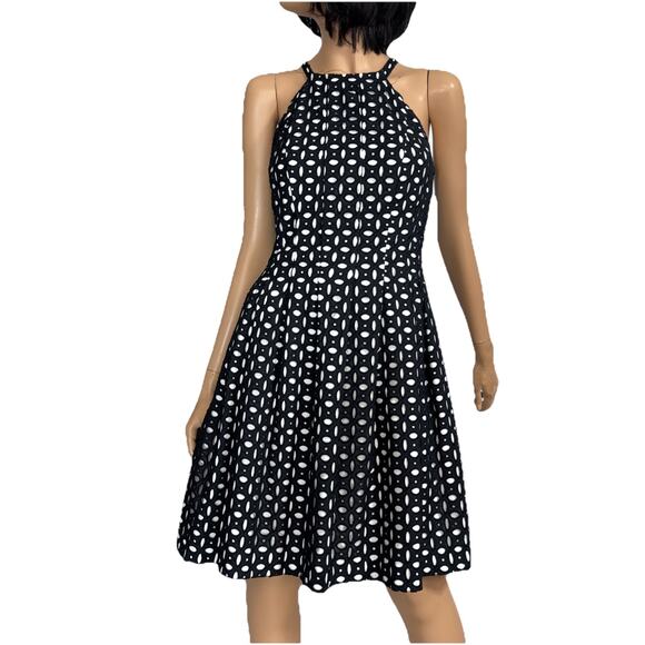 Vince Camuto Black Layered Eyelet Dress 6 Halter Fit Flare Preppy Whimsigoth Y2k - Picture 2 of 16